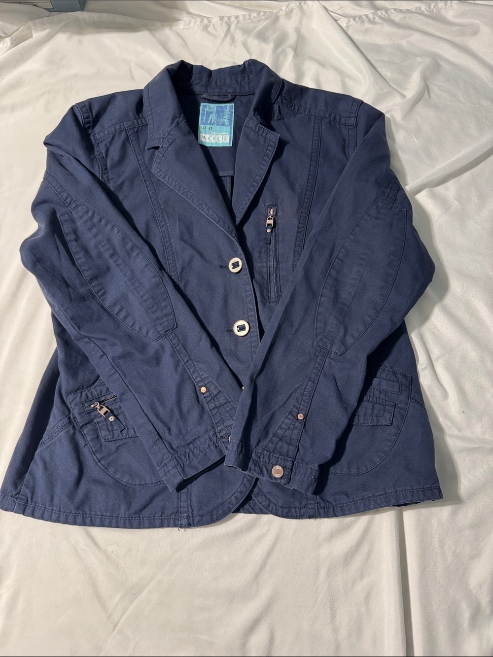 Cecil Utility Jacket XL Blue 100% Cotton Cargo Military Safari Style Streetwear